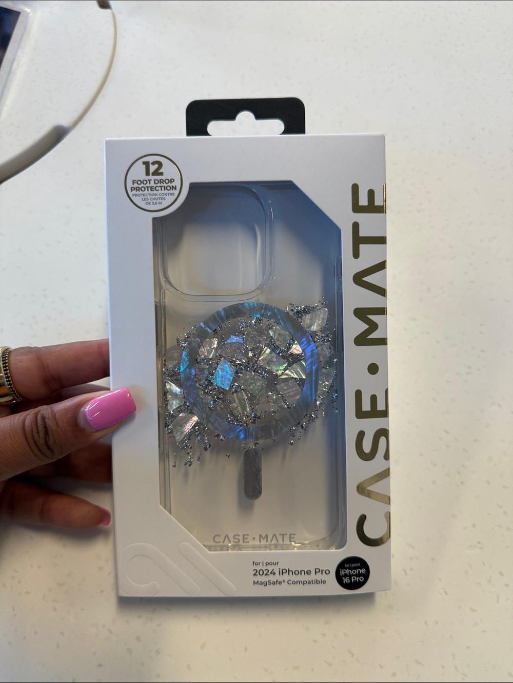 Case-mate Clear Glitter MagSafe Case with Iridescent Accent - Silver